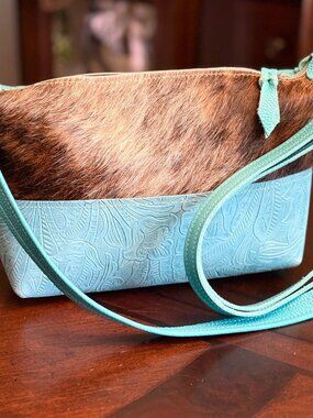 Dancing Cactus Designs Turquoise Tooled Leather Cowhide Crossbody